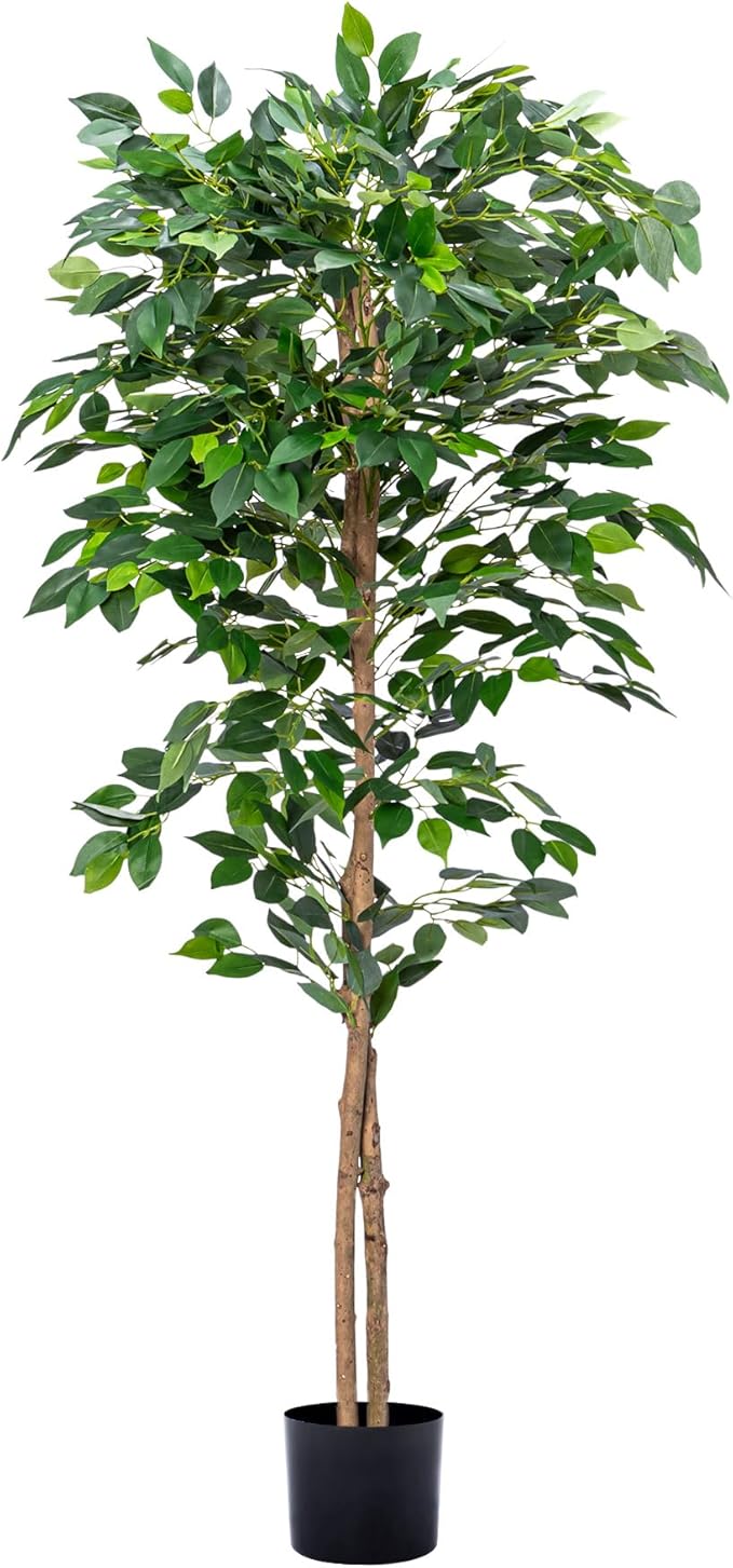 HAIHONG 1Pack 5FT Artificial Ficus Tree with Realistic Leaves and Natural Trunk, Faux Ficus Tree with Sturdy Plastic Nursery Pot, Fake Ficus Tree for Office Home Farmhouse for Indoor Outdoor Decor