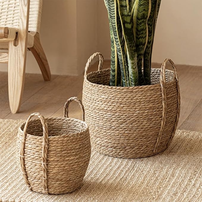 Wicker Planter Basket, Basket Planters for Indoor Plants, Rattan Grass Woven Flower Baskets, Planter Pot for Living Room,Floor Standing Storage,Balcony Garden Decoration (Small)