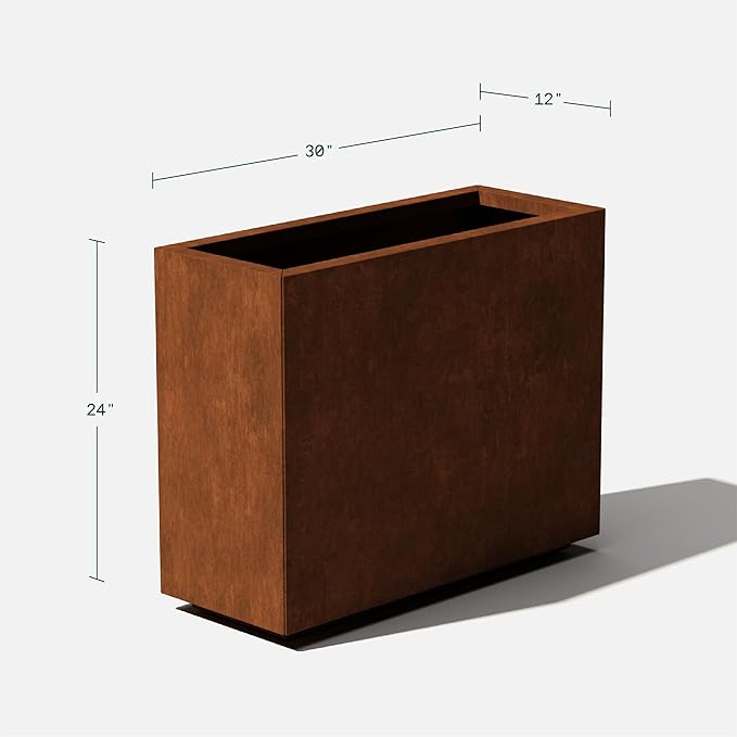 Veradek Corten Steel Series Span Planter - Tall Rectangular Metal Planter for Outdoor Porch/Patio | Naturally Rusting Steel for All-Weather Use | Modern Rustic Décor for Tall Plants, Flowers, Trees