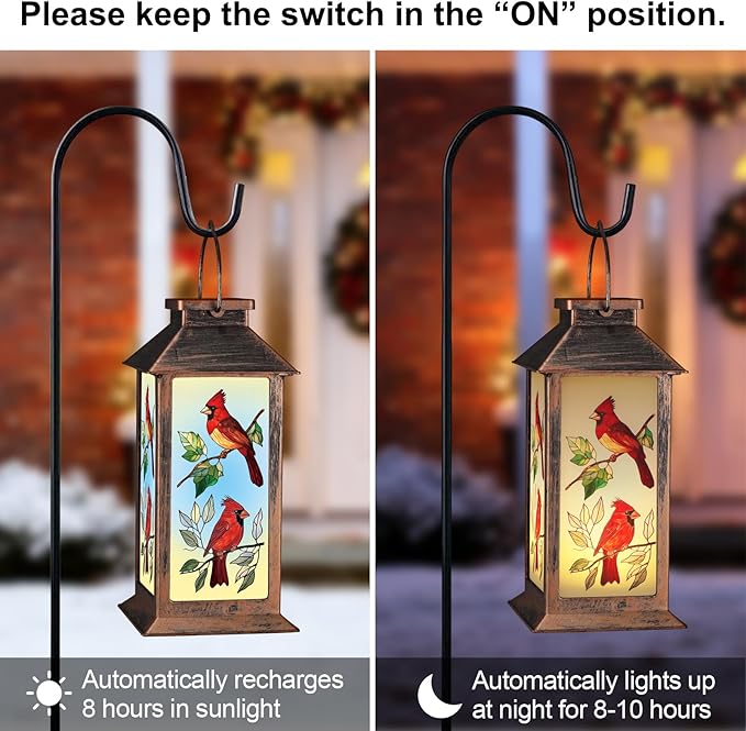 Solar Lanterns with Cardinal Theme Outdoor Waterproof Decorative Lights for Garden Birthday Gifts for Women, Mom, and Grandma Solar LED Hanging Lights for Yard, Patio, Lawn, and Porch(Limb)