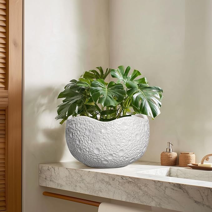 Thirtypot 10 Inch Plant Pot - Ceramic Planter for Indoor Outdoor, Round Bonsai Pots, Decorative Flower Pots with Drainage Hole, Modern Unique Planters, House Decor, Home Gifts, White