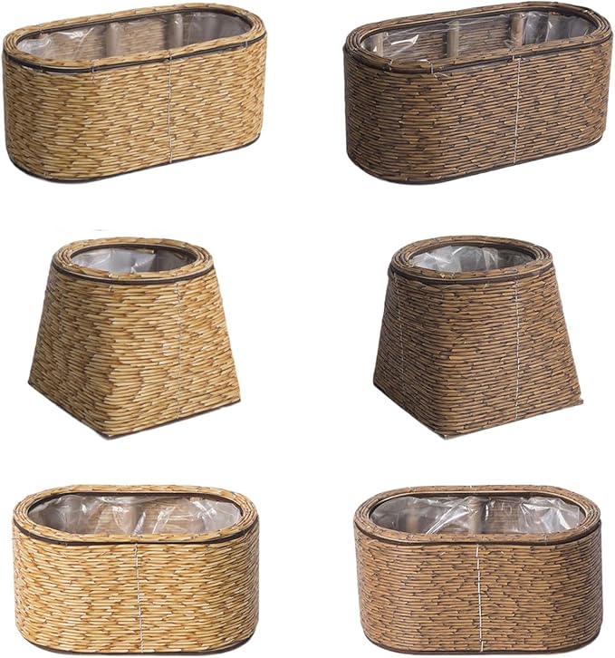 Rattan Flower Basket, Wicker Woven Planter with Plastics Liner, Hand Woven Basket Planter, Desktop Flower Pot for Bathrooms Kitchens Home Office