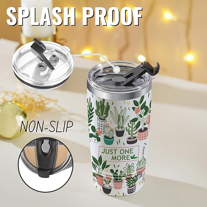 Onebttl Gardening Gifts for Women, Tumbler for Plant Lovers, Gardeners - 20oz/590ml Double Wall Vacuum Insulated Stainless Steel Tumbler Cups - Gifts for Birthday, Christmas - Just One More