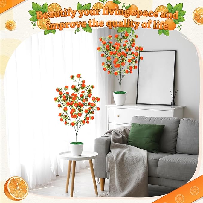 2 Pack Artificial Orange Potted Plants 21.65 Inches Fake Orange Tree Simulation Realistic Fruit Plant with Pot Faux Tree Indoor Decoration for Home Office Living Room Table Desk