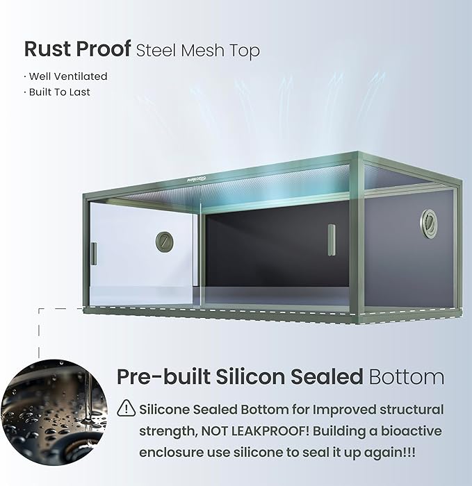 Phailozoo 85 Gallon Reptile Tank, Front Opening Snake Tank for Easy Maintenance, Reptile Enclosure with Top Screen Ventilation 48''x24''x18''