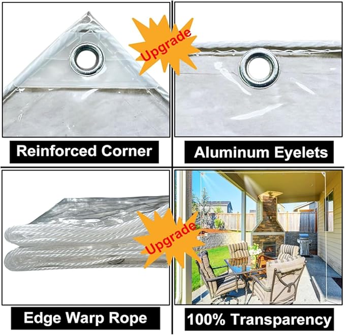 Clear Tarps Heavy Duty Waterproof 7' X 10' Clear Plastic Tarp with Grommets Transparent Vinyl Tarps Outdoor Garden Rainproof Tarpaulin for Greenhouse Plant Patio Roofs Porch Chicken Coop
