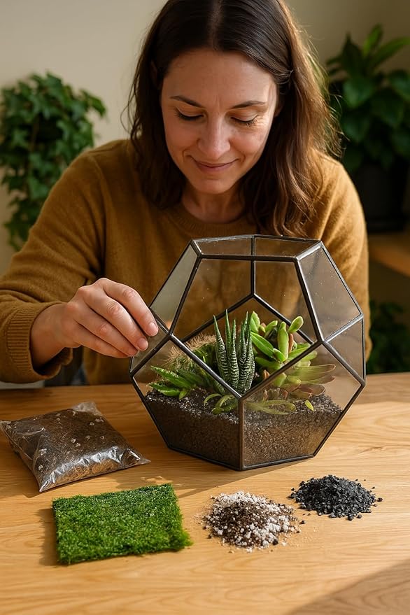 TerraGreen Creations Succulent Planter Kit - Terrarium Kit with Succulent Soil, Gravel, Pebble, Moss,