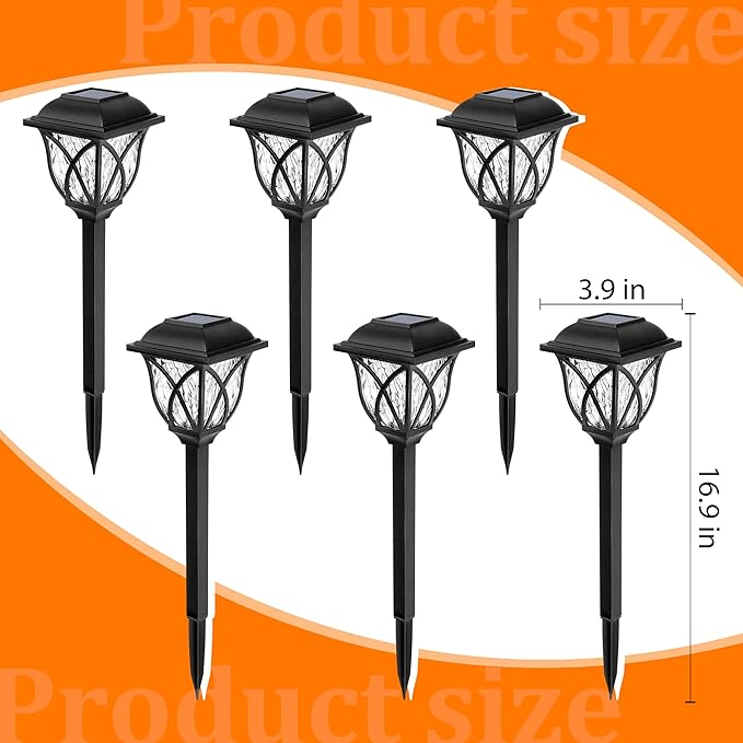 GIGALUMI Solar Lights Outdoor Waterproof, 6 Pack Flickering Flame LED Lights, Garden Decor for Yard, Patio, Landscape, Planter, Walkway, Transparent Cover