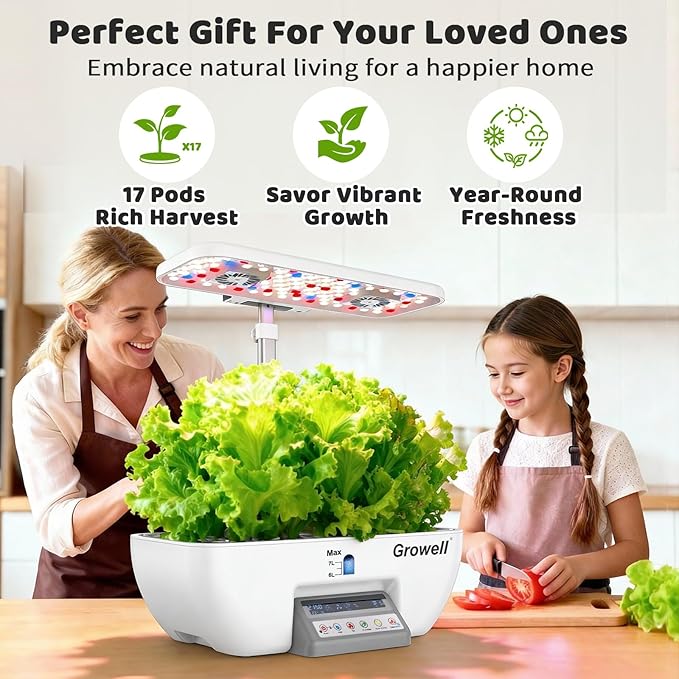 Hydroponics Growing System Kit, 17 Pods Indoor Herb Garden with 2 Fans Air Circulation, 102 28W Grow Light, Smart Water Cycle, Auto Timer, 10L Water Tank, Perfect Indoor Gardening System Gifts (White)