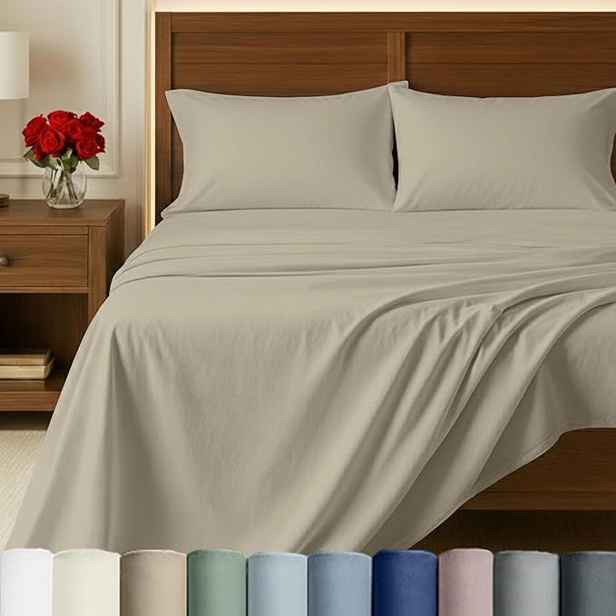 California Design Den 100% Egyptian Cotton Sheets, Certified Authentic Luxury Full Size Deep Pocket Sheet Set, Soft and Breathable Sateen - Beige