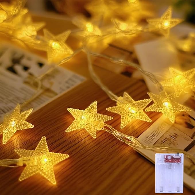 Star String Lights for Bedroom - 17 Ft 50 LED Fairy Christmas Lights Battery Operated, Indoor Outdoor Waterproof Star Twinkle Light for Tent Loft Bed Party Camping Decor