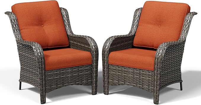 Joyside Patio Chairs Set of 2, Wicker Patio Furniture with High Back, Deep Seating, Wide Armrest, Thickened Cushions, Outdoor Rattan Furniture for Deck, Porch Use