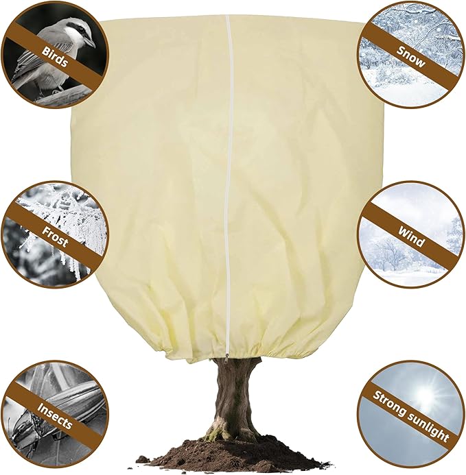 DINGBAI Huge Plant Covers Freeze Protection 95x80 inches 2 Pack,Frost Cloth for Outdoor Plants, 2.5 oz/yd² Thickened Winter Tree Covers with Zipper Drawstring,Frost Blanket from Wind,Pest and Animal.