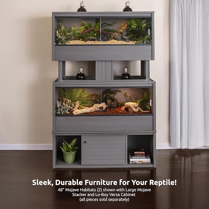 New Age Pet ECOFLEX 48" Wide Large Reptile Habitat, Mojave Lounge for Snakes, Tortoises & Lizards in Maple, Black & Grey, Easy Assembly, Sliding Glass Doors & Mesh Top