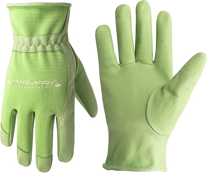 HANDLANDY Work Gloves for Women, Breathable Leather Gardening Glove for Yard Maintenance, Hand Protection with Touch Screen for Gardeners, Farmers