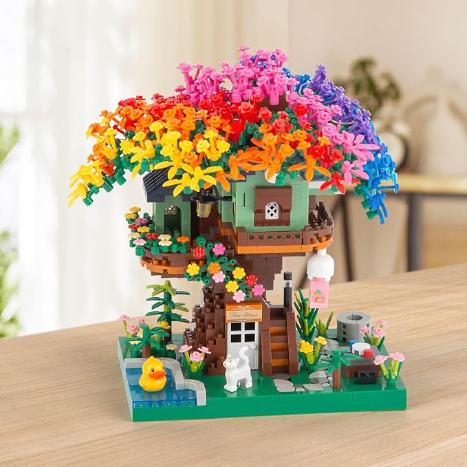 Vziimo Cherry Blossom Bonsai Tree Building Set, Ideas Rainbow Treehouse Set for Adults, 1528 PCS Mirco Bricks Collectible Creative for Teens Adults 14+
