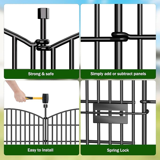 10 Panels Decorative Garden Fence with Gate - 32 in (H) x 23.6 ft (L) No Dig Dog Fence Outdoor for Yard, Rustproof Tall Garden Fencecing Panels, Animal Barrier Suitable for Yard Border, Patio