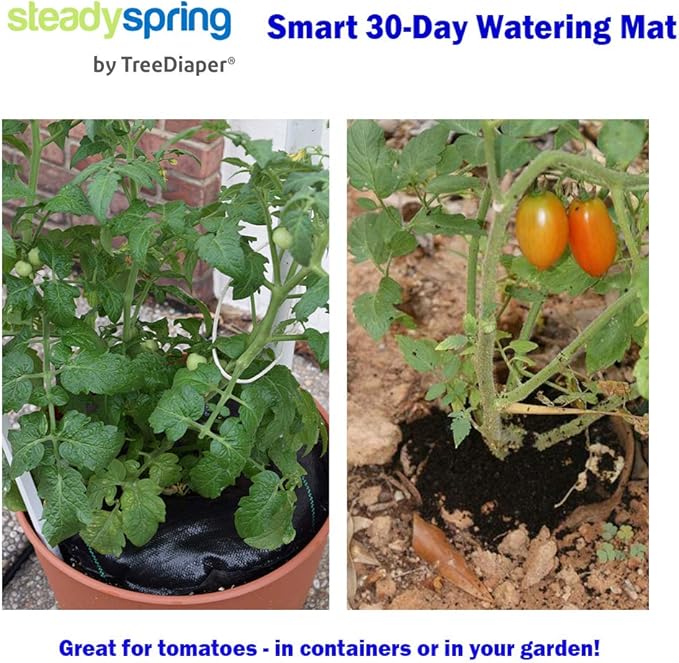 SteadySpring(R) Smart 30+Day Watering Mat Auto Refills with Rain for Tomato Plants, Peppers, Veggies, Perennials, Annuals in 1-2 Gallon Containers or with a 7 in to 10 in Root Ball (4)