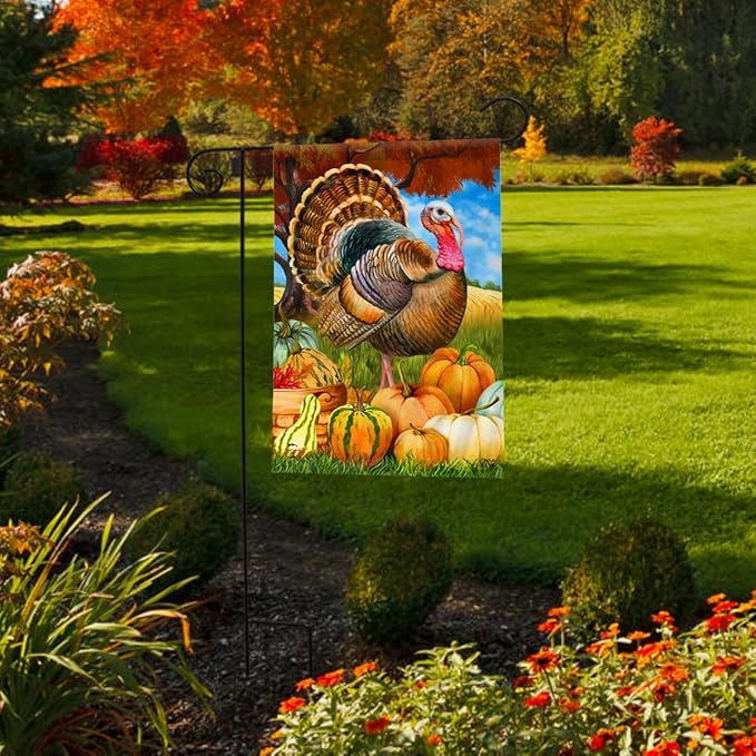 Turkey And Pumpkins Fall Garden Flag Thanksgiving Farm Autumn 12.5" x 18" Briarwood Lane