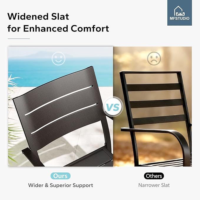 MFSTUDIO Patio Table and Chairs Set of 6, Metal Outdoor Dining Set with Umbrella Hole, 7 Piece Wrought Iron Patio Furniture Dining Set for Deck Backyard Garden