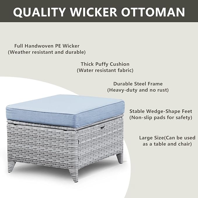Rilyson Patio Furniture Swivel Chairs Set - 6 PC Wicker Rattan Outdoor Sectional Conversation Sets with 2 Rocking Chair,2 Ottoman and 2 Sofa for Porch Deck Garden(Light Grey/Sky Blue)