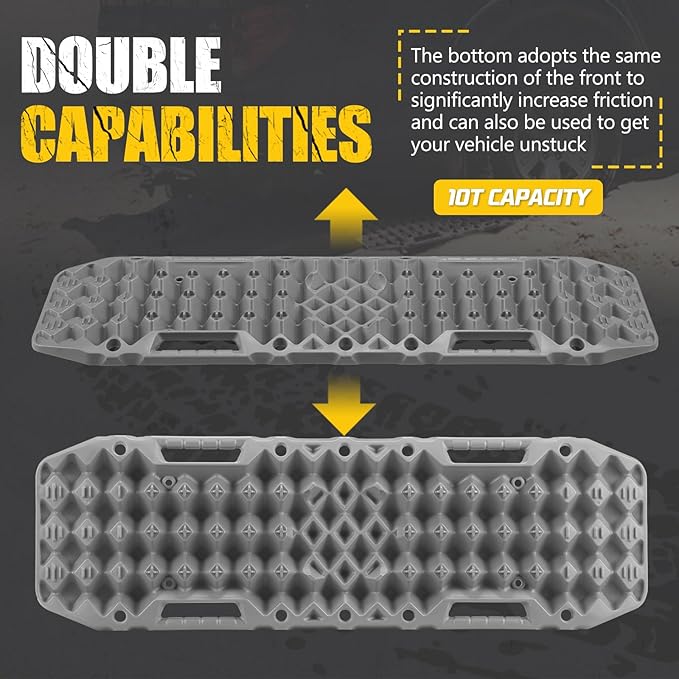 BUNKER INDUST Off-road Traction Boards with Jack Base,Pair Recovery Track 4X4 Jeep Truck Emergency Tire Traction Mat with Bag -Sand, Mud, Snow Tracks Grey Traction Pad (Gen 7th)