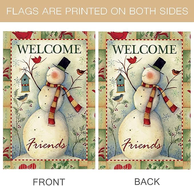 Morigins Welcome Friends Snowman and Cardinals Decorative Happy Winter House Flag 28x40 inch