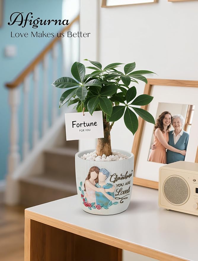 Afigurna Gardening Gift for Grandma: 5.3in Hand-Painted 3D Art Planter - Great Grandma Birthday Gifts from Granddaughter - Meaningful Gigi Present for Grandmother Christmas Mothers Valentines Day