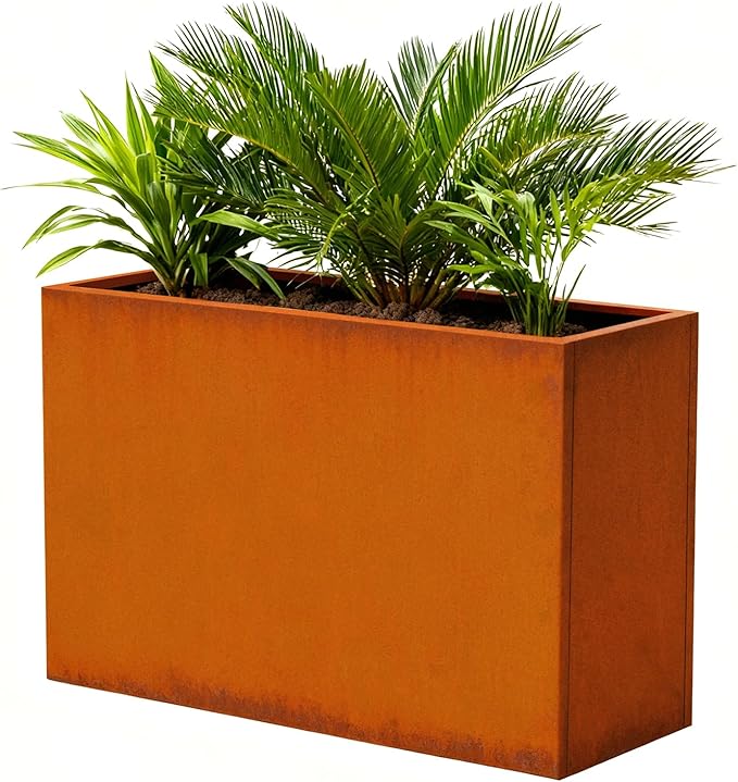 GZLVSOW Corten Steel Metallic Heavy Planter 36" x 15" x 24" for Outdoor Plants Metal Outdoor Planter Spliced Flower Box with Partitions for Outside,Indoor,Garden (Corten, 36 * 15 * 24)