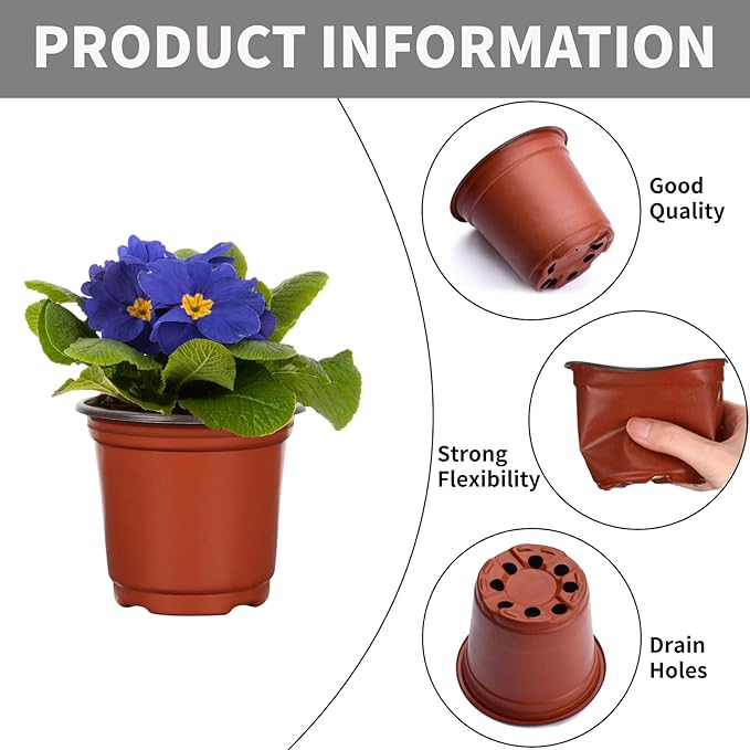 BeapTcely 100 Pcs 4 Inch Plant Nursery Pots Bulk Plastic Pots Plants Seed Starting Pots Garden Pots with Drainage Holes for Plants Succulents Seedlings Cuttings Transplanting (100, 4 Inch)