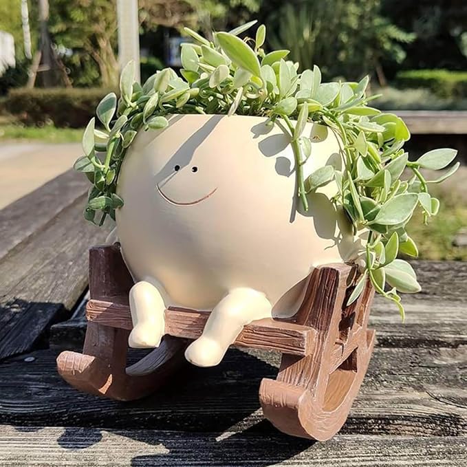 Rocking Chair Planter, Rocking Chair Planter, Cute Indoor Plant Holder for Succulents, with Drainage Hole