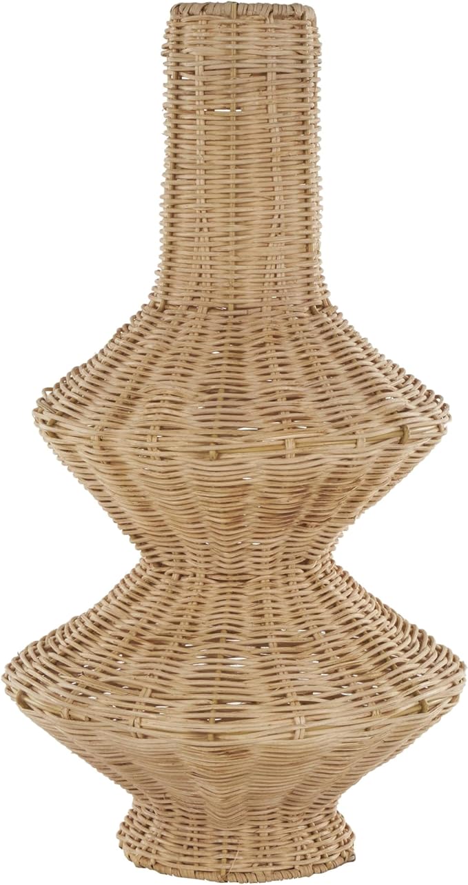 Deco 79 Rattan Handmade Decorative Vase Woven Fluted Hourglass Centerpiece Vase, Vase for Home Decoration 9" x 9" x 16", Brown