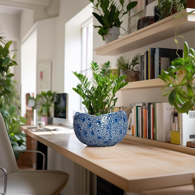 Thirtypot 10 Inch Plant Pot - Ceramic Pots for Plants Indoor Outdoor, Round Bonsai Pots with Drainage Hole, Decorative Flower Pot, Modern Unique Planters, House Decor, Housewarming Gifts, Blue