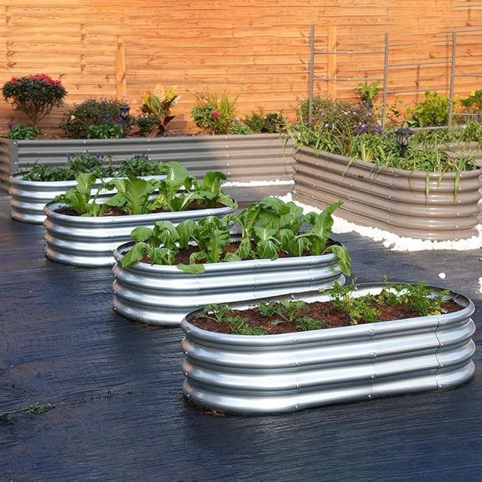 4x2x1 ft Galvanized Raised Garden Bed Outdoor, 4-Pack 12" Tall Metal Planter Boxes for Planting Vegetables, Flowers, Herbs, Tomato - Corrugated Rust-Resistant Elevated Garden Beds Kit, Silver