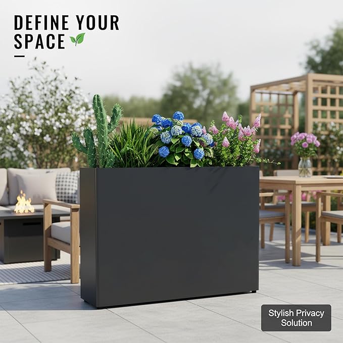 Vrtizalv Metal Rectangular Planter Box, 36” x 12” x 26” Heavy Duty Tall Rounded Corner Spliced Design Planter for Porch, Garden, Patio, Yard Outdoor Plants