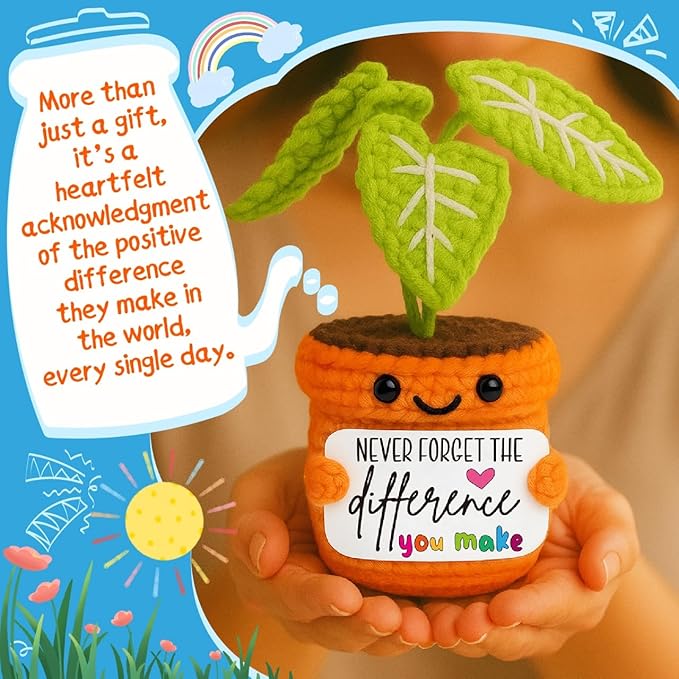 TKGIFTHOT Thank You Gift - Emotional Crochet Plant Support - Never Forget The Difference You Make Gifts for Birthday, Retirement, Appreciation Gifts for Teacher, Coworkers, Boss, Mentor, Nurse