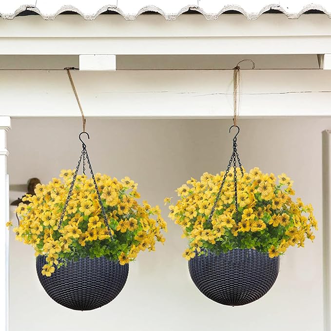 Grunyia 10 Bundles Artificial Flowers Outdoor UV Resistant Fake Flowers No Fade Faux Plants Garden Porch Window Box Decorating (Yellow)