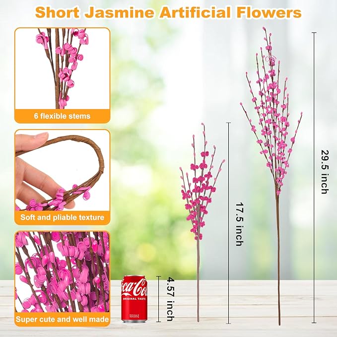 10 Pcs Long Stem Artificial Jasmine Flowers Fake Flowers Dry Branches for Home Office DIY Floral Art Plant Mothers Day Wedding Table Centerpieces Party Vase Decoration