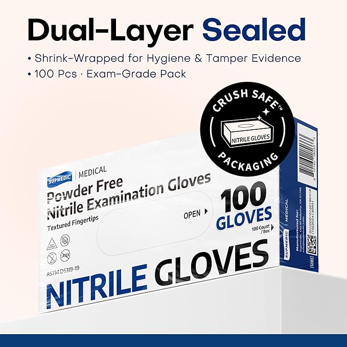 Medical Soft Max™ Black Nitrile Disposable Gloves, 100 Pcs, Latex-Free & Powder-Free Food Safe Food Prep Exam Gloves