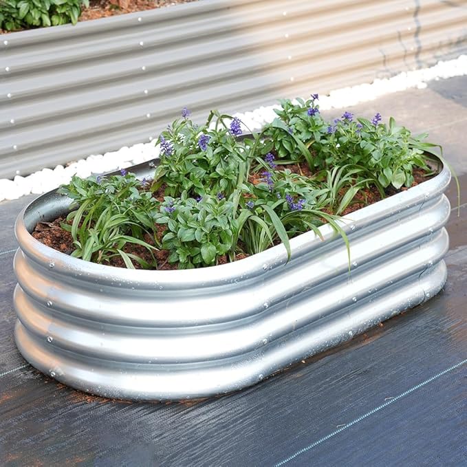 4x2x1 ft Galvanized Raised Garden Bed Outdoor, 1-Pack 12" Tall Metal Planter Boxes for Planting Vegetables, Flowers, Herbs, Tomato - Corrugated Rust-Resistant Elevated Garden Beds Kit, Silver