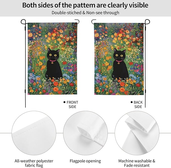 Cat With Flower Garden Flag 12x18 Inch Double Sided All-Weather Polyester Outdoor Flag For Patio Lawn Yard And Garden Welcome Decor