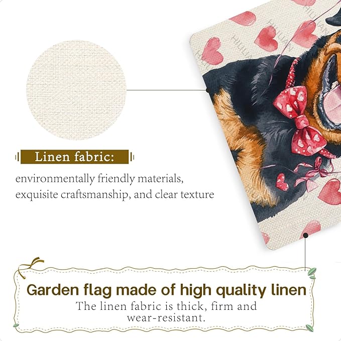 Valentine's Day Rottweiler Hello Love Garden Flag, House Yard Plaid Love Heart Outside Decoration, Spring Holiday Wedding Anniversary Outdoor Small Decor 12x18(12635)