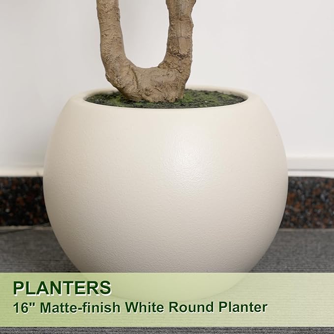 Olive Tree Artificial Indoor, 8FT Tall Faux Olive Tree with 16in Round White Planter, Artificial Plants with Natural Wood Trunk and Lifelike Fruits for Home Office Decor