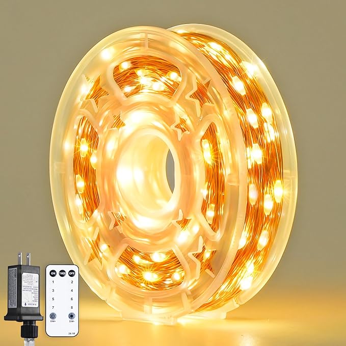 JMEXSUSS 300 LED Fairy Lights Plug in, 99 ft 8 Modes Remote Control Twinkle String Lights with Wheel, Warm White Christmas Lights Indoor Outdoor Waterproof for Bedroom Christmas Decor