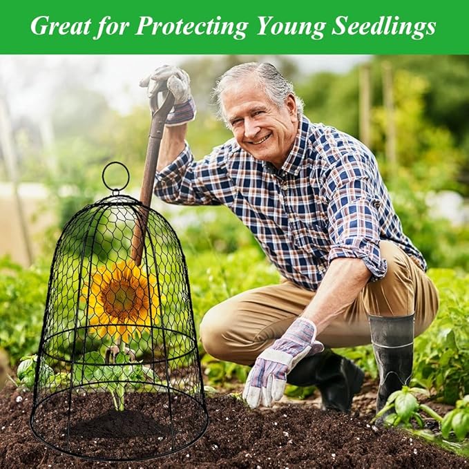 6 Pack Garden Chicken Wire Cloche,19" x 14" Large Plant Protector Cover for Keeping Squirrels,Rabbits,Bunny Chickens Bird Small Animals Out Garden Decoration Wire Plants Dome Metal Cloches-Black