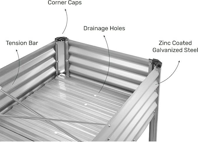 Galvanized Raised Garden Beds Outdoor with Legs // 48×24×31in Elevated Planter Box for Vegetables, Flowers (Silver) // Large Metal Garden Bed for Backyard Patio Gardening