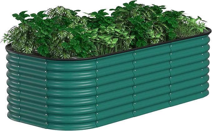 BlueWish 6x3x2FT Metal Raised Garden Bed with 2 Aluminum Support Rods, 24’’H Raised Garden Bed with Bottomless Design, Rubber Edges, 9-in-1 Modular Planter Box for Backyard, Garden, Patio, Green