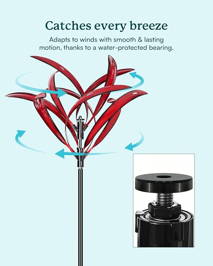 Cyan Oasis 82 inch Wind Spinners Outdoor - Extra Large Metal Wind Sculptures & Spinner with Stake, Big Clearance Windmills for The Yard and Garden, Tall Yard Art Decor-Burgundy Red