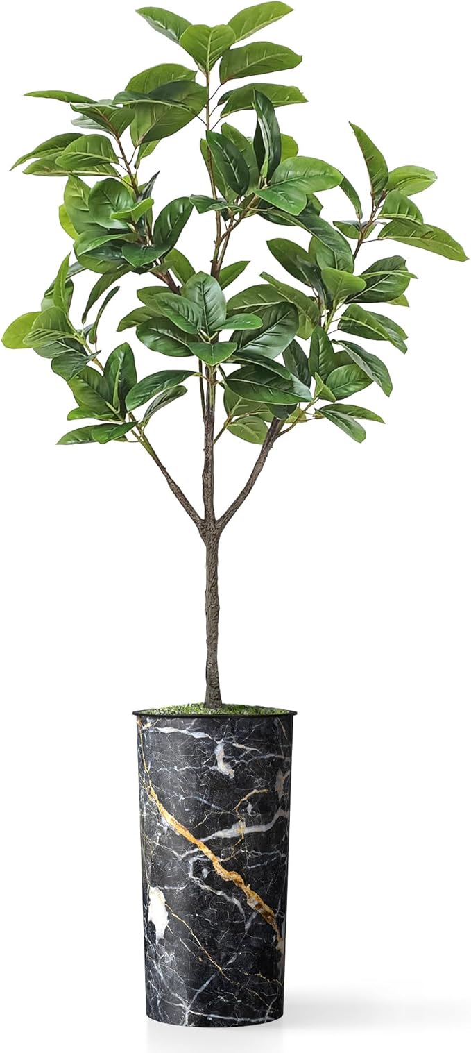 Artificial Tree in Modern Granite Effect Planter, Fake Magnolia Tree for Indoor and Outdoor Home Decoration - 70" Overall Tall (Plant Pot Plus Tree)
