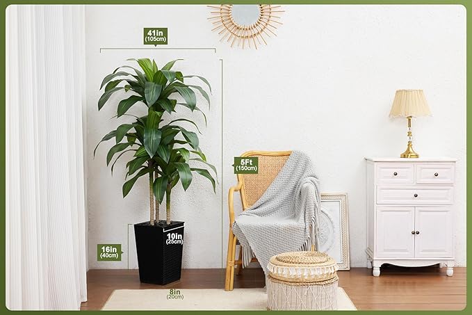 VeriNatural Artificial Dracaena Tree 5FT - Fake Tree with Black Taper Planter & Pebbles - UV Resistant Faux Yucca Tropical Plant - Artificial Trees for Home Office Living Room Decor Indoor Outdoor